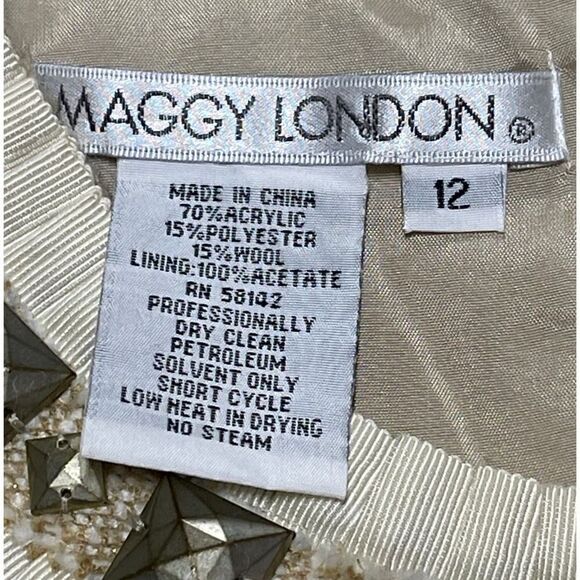 Maggy London Womens Size 12 Tweed Jewel Neckline Knee Length Sheath Dress - Picture 6 of 9